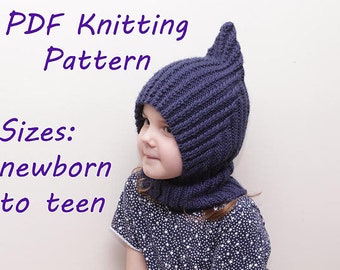 PATRÓN PDF DESCARGABLE pasamontañas duendecillo sombrero de elfo bufanda con capucha patrón de tejido recién nacido a adolescente sombrero de punto tutorial hilo de estambre sombrero de niño