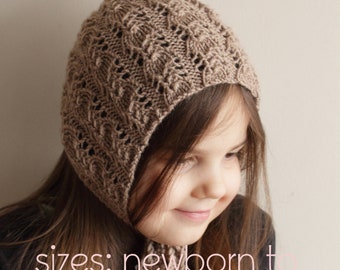 PDF KNITTING PATTERN baby bonnet pattern, knit pixie hat pattern, newborn bonnet pattern, baby bonnet pattern, pixie bonnet, child hat