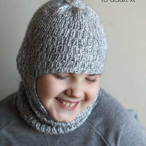 DOWNLOADABLE PDF PATTERN balaclava easy ribbed hat hooded scarf knitting pattern, newborn to adult, toddler, baby, child knit hat tutorial