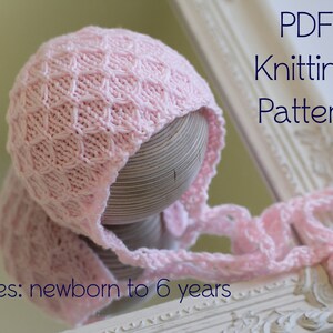 PDF knitting pattern, baby bonnet, diy baby shower gift, knitted bonnet pattern, baby knitting, vintage knitting, knit bonnet pattern, knit