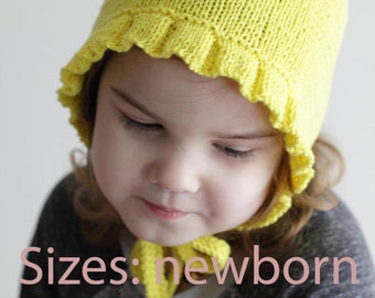 PDF KNITTING PATTERN, baby bonnet knitting pattern, newborn bonnet, sitter bonnet, toddler bonnet, knit baby hat pattern, diy baby bonnet