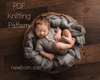 PDF Knitting Pattern Santiago onesie - newborn photo prop knitting pattern, photography prop knit pattern, newborn onesie, newborn bodysuit