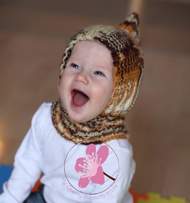DOWNLOADABLE PDF PATTERN newborn baby toddler balaclava pixie elf hat hooded scarf knitting pattern 0-6 6-12 12-24 2-4 years hat tutorial image 5