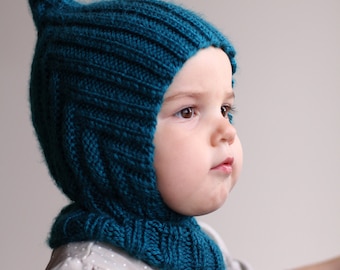 DOWNLOADABLE PDF PATTERN balaclava pixie elf hat hooded scarf knitting pattern, newborn to teen, toddler, baby, child knit hat tutorial