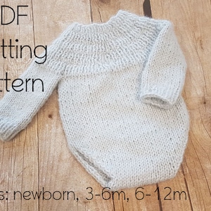 DOWNLOADABLE pdf PATTERN, knitting pattern, knit romper pattern, baby romper, newborn romper sitter romper, knit newborn photo prop pattern