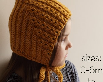 DOWNLOADABLE PDF PATTERN Elf Pixie Cabled bonnet, easy knitting pattern, newborn to teen, diy knitting tutorial, warm hat, pixie hat pattern