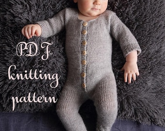 PATRÓN PDF DESCARGABLE, patrón de punto, patrón de mameluco, mameluco recién nacido, accesorio de fotografía para recién nacidos, accesorio de niñera de punto, pijama con pies, durmiente