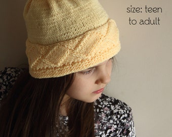 PDF Knitting Pattern, Worsted yarn knit pattern, entrelac beanie knitting pattern, teen to adult hat, unique hat, beanie hat, easy knitting