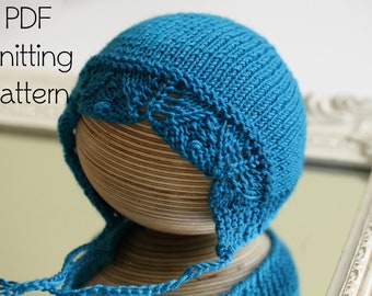 PDF Knitting Pattern, baby bonnet knitting pattern, bonnet pattern, baby knitting pattern, knit pattern, newborn bonnet, diy knit baby hat