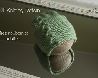 PDF Knitting Pattern, Worsted yarn knit pattern, slouchy beanie knitting pattern, slouchy hat, cabled hat, beanie hat newborn to adult xl