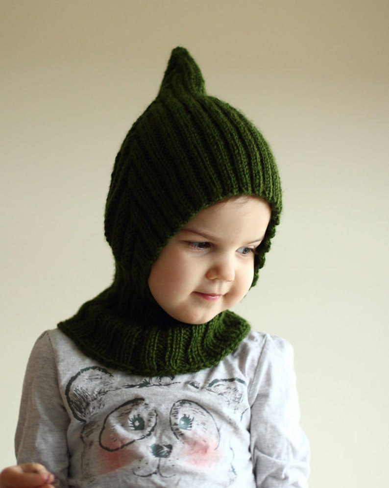 DOWNLOADABLE PDF PATTERN newborn baby toddler balaclava pixie elf hat hooded scarf knitting pattern 0-6 6-12 12-24 2-4 years hat tutorial image 2
