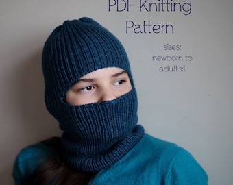 DOWNLOADABLE PDF PATTERN balaclava pattern, balaclava hat, knit balaclava, knitting pattern, knit pattern, winter balaclava, dk yarn pattern