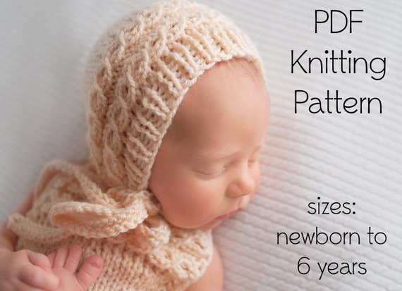 Pdf Knitting Pattern Baby Bonnet Knitting Pattern Hat Knit Pattern Child Bonnet Pattern Newborn Knitting Pattern Fall Bonnet Pattern