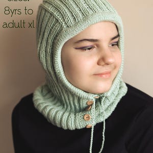 DOWNLOADABLE PDF PATTERN knit flat balaclava hat hooded scarf knitting pattern, teen to adult, knit hat tutorial, easy beginner knitting