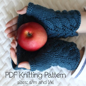 PDF Knitting Pattern, leaf lace fingerless mitts pattern, knit fingerless gloves, womens gloves, womens mitts, fingerless mittens, wristlets