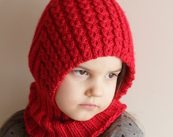 DOWNLOADABLE PDF PATTERN balaclava pixie elf hat hooded scarf knitting pattern newborn to teen knit hat tutorial worsted yarn toddler hat