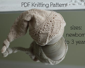 PDF Knitting Pattern, newborn photo prop, photography prop, baby hat, sleepy cap, sleep cap, stocking cap, sleepy hat, entrelac hat, toddler