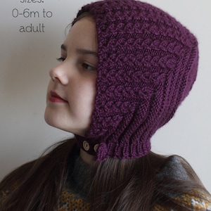 DOWNLOADABLE PDF PATTERN mock cable rounded bonnet knitting pattern, sizes from newborn to adult diy knitting pattern knit bonnet balabonnet
