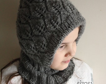 DOWNLOADABLE PDF PATTERN balaclava pixie elf hat hooded scarf knitting pattern newborn to teen knit hat tutorial leaf lace lined winter hat