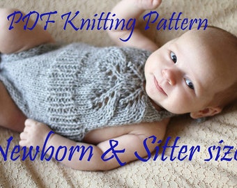 DOWNLOADABLE PDF PATTERN, knitting pattern, romper pattern, baby romper, newborn romper, sitter romper, newborn photo prop, diy prop pattern