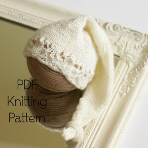 pdf knitting pattern, knit sleep cap pattern, knitted sleep hat, newborn photo prop, photography prop, knit prop, newborn hat, lace sleepy
