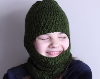 DOWNLOADABLE PDF PATTERN balaclava easy ribbed hat hooded scarf knitting pattern, newborn to teen, toddler, baby, child knit hat tutorial