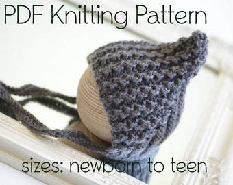 DOWNLOADABLE PDF PATTERN Elf Pixie Cabled bonnet, easy knitting pattern, newborn to teen, diy knitting tutorial, warm hat, pixie hat pattern