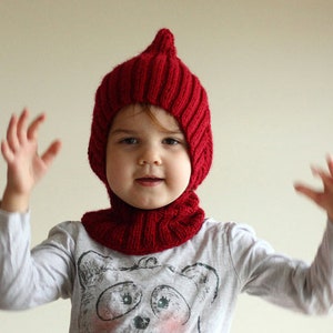 DOWNLOADABLE PDF PATTERN newborn baby toddler balaclava pixie elf hat hooded scarf knitting pattern 0-6 6-12 12-24 2-4 years hat tutorial image 3
