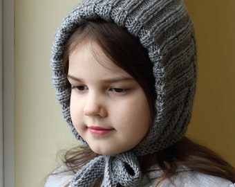 DOWNLOADABLE PDF PATTERN Elf Pixie Ribbed bonnet double thick lined easy knitting pattern baby to teen, adult, baby hat, childrens hat, aran