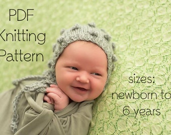 pdf knitting pattern, bobble bonnet, bobble hat, baby bonnet, knit pattern, diy bonnet tutorial, easy knitting pattern, toddler bonnet hat