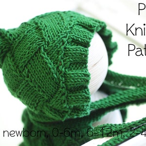 PDF Knitting Pattern, diy baby bonnet pattern, entrelac knitting pattern, newborn bonnet pattern, toddler bonnet pattern, knitted baby hat image 1