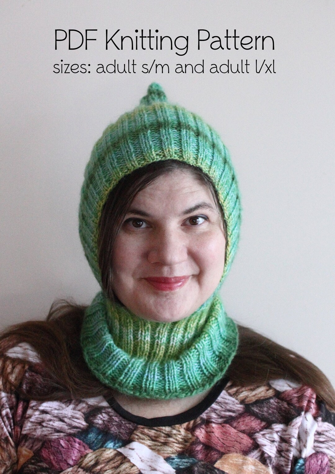 PDF Knitting Pattern, Adult Balaclava Knitting Pattern, Pixie Elf