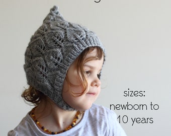 PATRON PDF TÉLÉCHARGEABLE Patron de tricot bonnet lutin en dentelle feuille du nouveau-né à l'adulte patron de tricot bonnet en tricot balabonnet