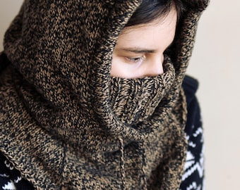 PATRÓN DE TEJIDO PDF capucha acogedora de gran tamaño con calentador de cuello, capucha de invierno tejida con bufanda, hilo aran, bufanda con capucha, sudadera con capucha de invierno diy con cicatriz