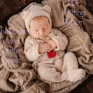PDF Knitting Pattern, sitter photography outfits, sitter knitting pattern, newborn photography prop, sitter bear outfit newborn outfit props