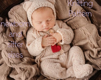 PDF Knitting Pattern, sitter photography outfits, sitter knitting pattern, newborn photography prop, sitter bear outfit newborn outfit props