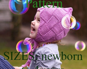 PDF KNITTING PATTERN, knit Pixie bonnet pattern, baby bonnet pattern, knit baby hat pattern, baby knitting pattern, childrens pixie hat pdf