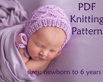pdf knitting pattern, pdf knitting tutorial, baby bonnet, newborn bonnet, toddler bonnet, warm bonnet, knit pattern baby, bonnet pattern