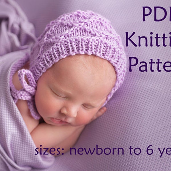 pdf knitting pattern, pdf knitting tutorial, baby bonnet, newborn bonnet, toddler bonnet, warm bonnet, knit pattern baby, bonnet pattern