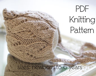 PDF KNITTING PATTERN, baby bonnet pattern, pixie bonnet pattern, knit bonnet pattern, knit hat pattern, toddler bonnet, newborn bonnet, prop