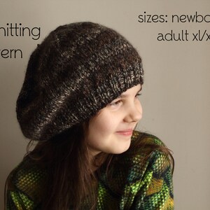 PDF Knitting Pattern, Beret Knitting Pattern, newborn to adult size, thick Aran yarn, slouchy beret hat, easy beginner friendly pattern