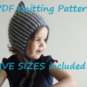 PDF KNITTING PATTERN, baby bonnet knitting pattern, brioche knitting pattern, pixie hat pattern, pixie bonnet pattern, two color bonnet pdf