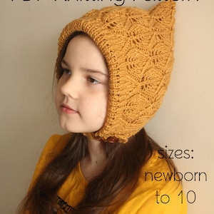 DOWNLOADABLE PDF PATTERN leaf lace pixie bonnet knitting pattern extra warm double lined diy knitting pattern knit bonnet pattern child hat