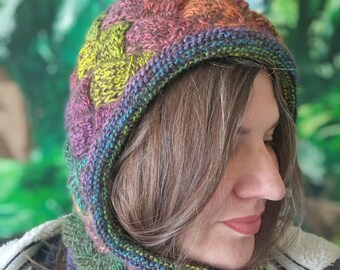 DOWNLOADABLE PDF PATTERN balaclava pattern, balaclava hood, knit balaclava, knitting pattern, knit pattern, entrelac balaclava with buttons