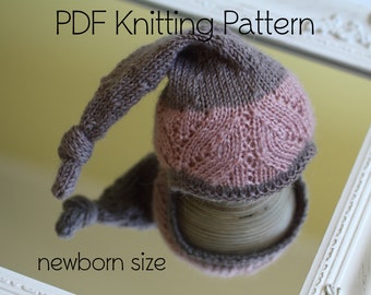 pdf knitting pattern, knit sleep cap pattern, knitted sleep hat, newborn photo prop, photography prop, knit prop, stocking hat, newborn hat