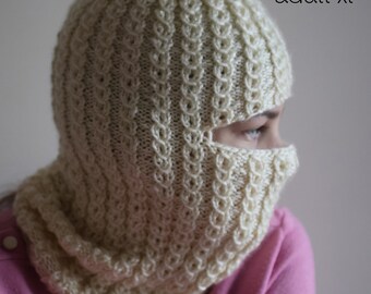 PATRÓN PDF DESCARGABLE pasamontañas sombrero acanalado fácil patrón de tejer bufanda con capucha, recién nacido a adulto, niño pequeño, bebé, tutorial de gorro de punto para niños