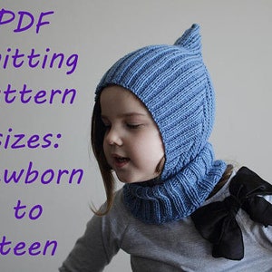 DOWNLOADABLE PDF PATTERN balaclava pixie elf hat hooded scarf knitting pattern for dk newborn to teen knit hat tutorial child balaclava