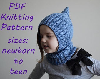 DOWNLOADABLE PDF PATTERN balaclava pixie elf hat hooded scarf knitting pattern for dk newborn to teen knit hat tutorial child balaclava