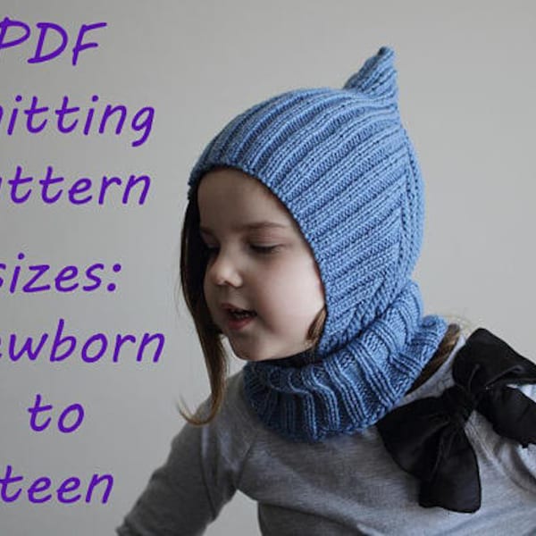 DOWNLOADABLE PDF PATTERN balaclava pixie elf hat hooded scarf knitting pattern for dk newborn to teen knit hat tutorial child balaclava