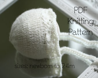PDF knitting pattern, baby bonnet, diy baby shower gift, knitted bonnet pattern, baby knitting, vintage knitting, knit bonnet pattern, knit
